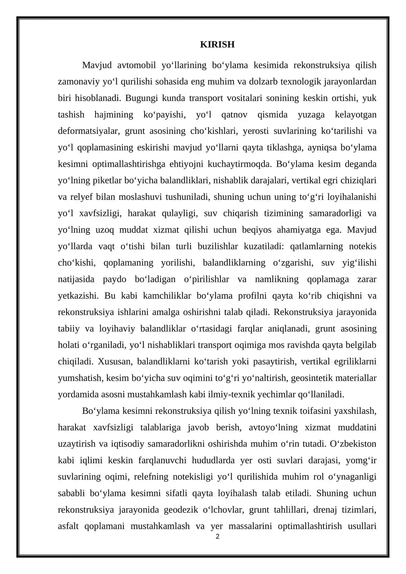 Mavjud yo'llarning bo'ylanma kesimida rekonstruksiya qilish usullari 2