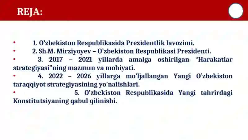 YANGI O’ZBEKISTONDA PREZIDENT SH.M.MIRZIYOYEV RAHBARLIGI VA TASHABBUSI OSTIDA AMALGA OSHIRILAYOTGAN ISLOHOTLAR 2