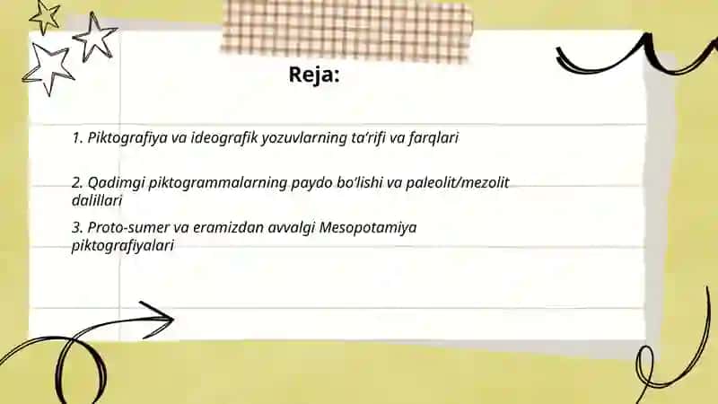 Yozuv tarixi.Piktografiya va ideografik yozuvlar. 2