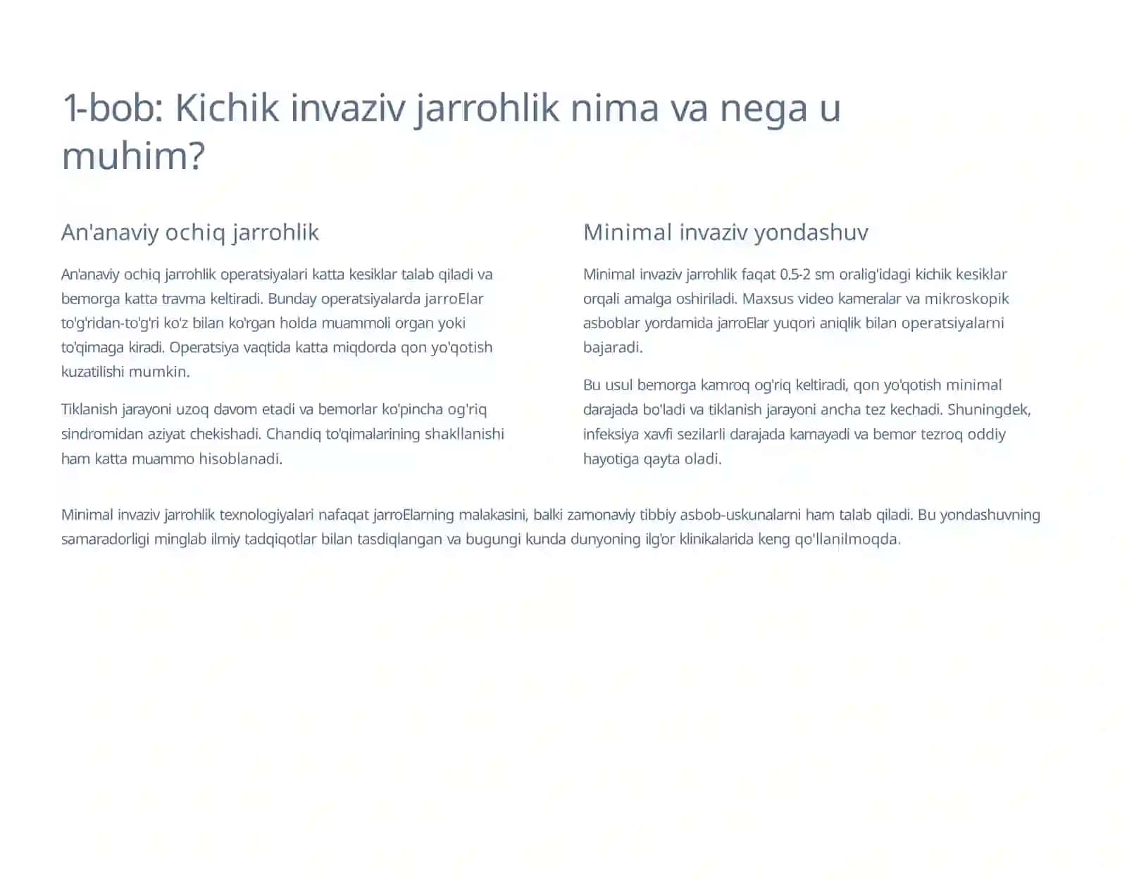Xirurgiyada kichik invazivaralashuvlar: Zamonaviy yondashuvlar vanatijalar 2