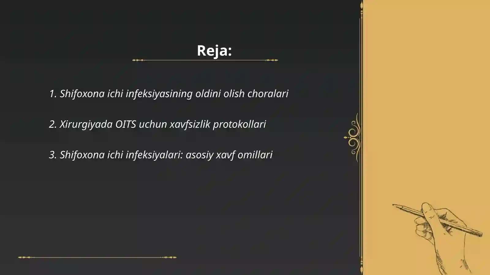 Shifoxona ichi infeksiyasi.Xirurgiyada OITS va Kovid-19 muammolari 2
