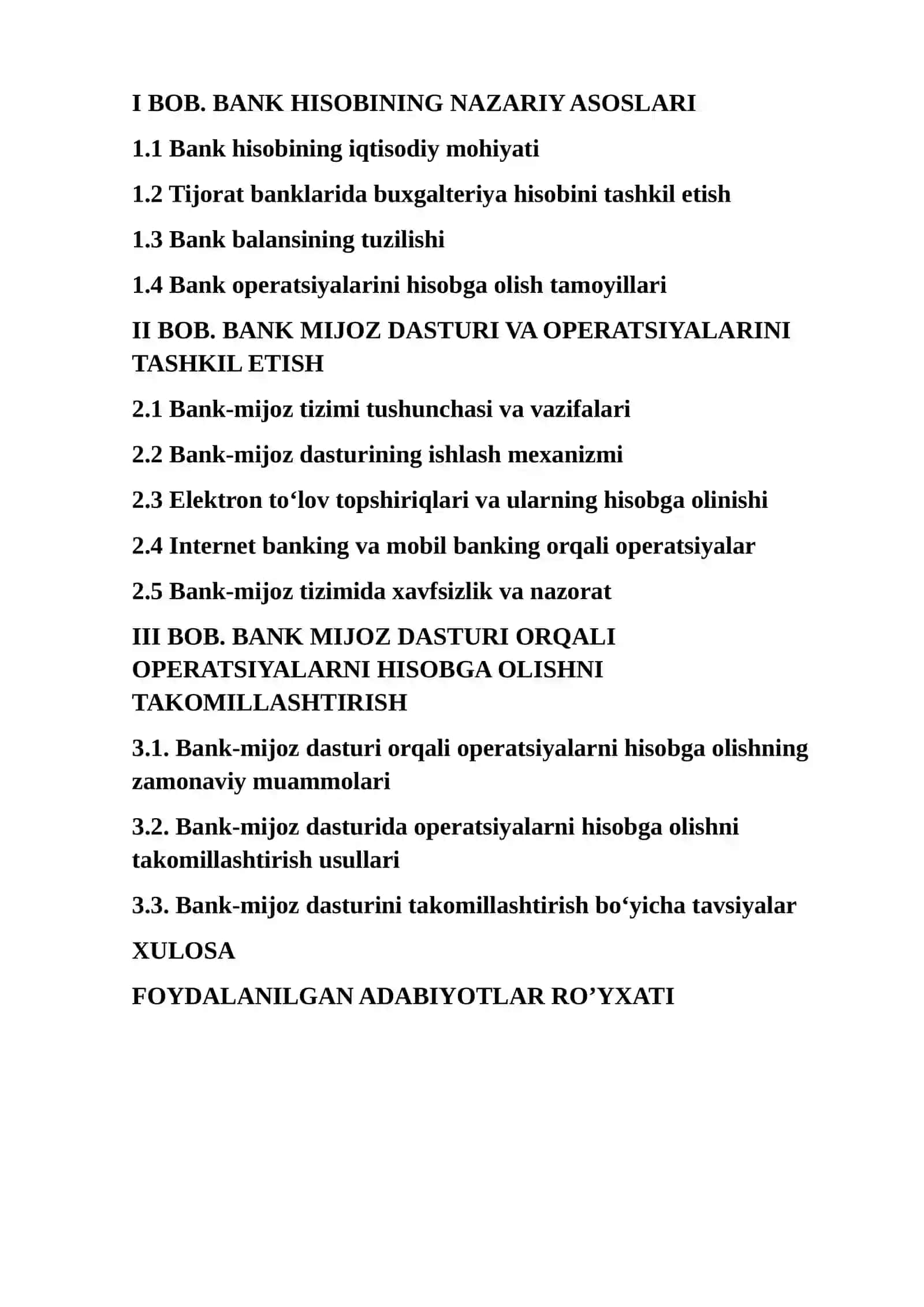 bank mijoz dasturu,u orqali operatsiyalarning tashkil etilishi va hisobga olinishi. 2