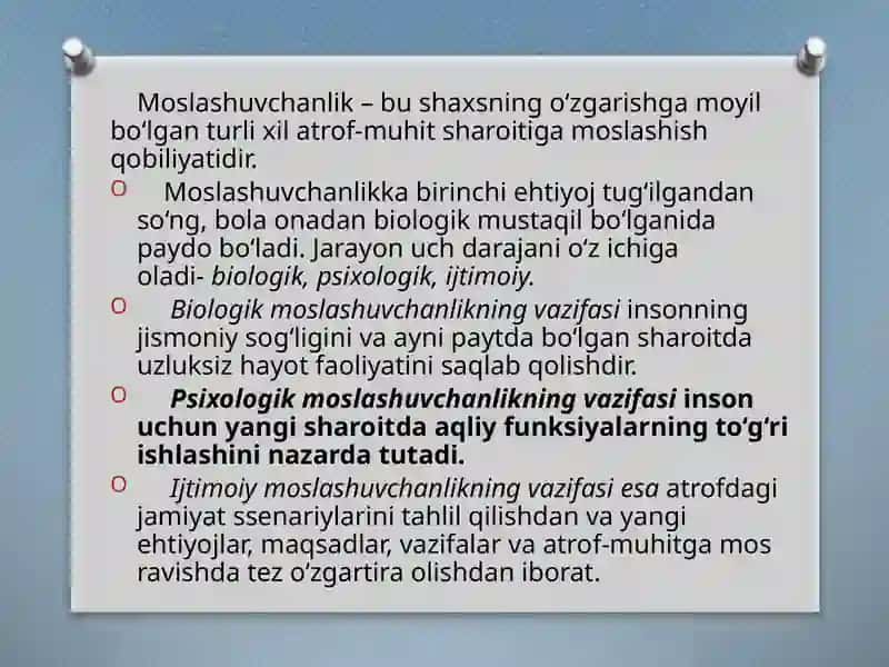 Psixologik moslashuvchanlik va muvozanatni baholash mezonlari. Rivojlanishning yoshga va individual xususiyatlariga oid tadqiqotlar tahlili 2