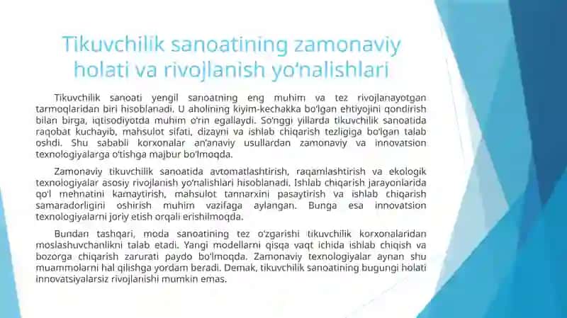 Tikuvchilik sanoatida innovatsion texnologiyani qoʻllash 2