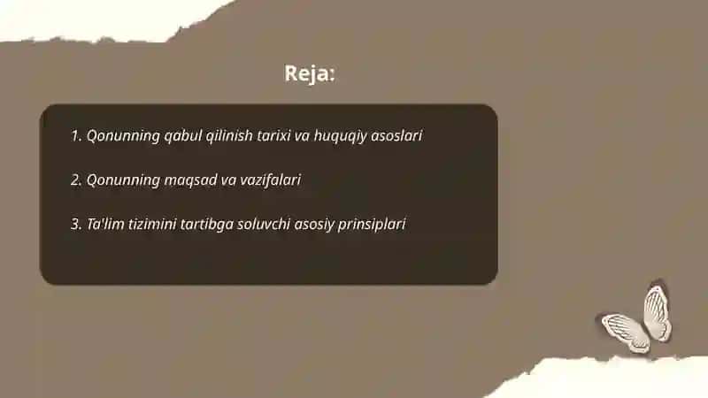 Taʼlim toʻgʻrisida Qonun tuzulishi va umumiy mohiyati 2