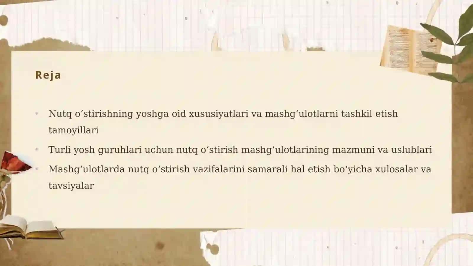 Turli yosh guruhlarida nutq oʻstirish mashgʻulotlarini tashkil etish va mashgʻulotlarda nutq oʻstirish vazifalarining hal etilishi 2