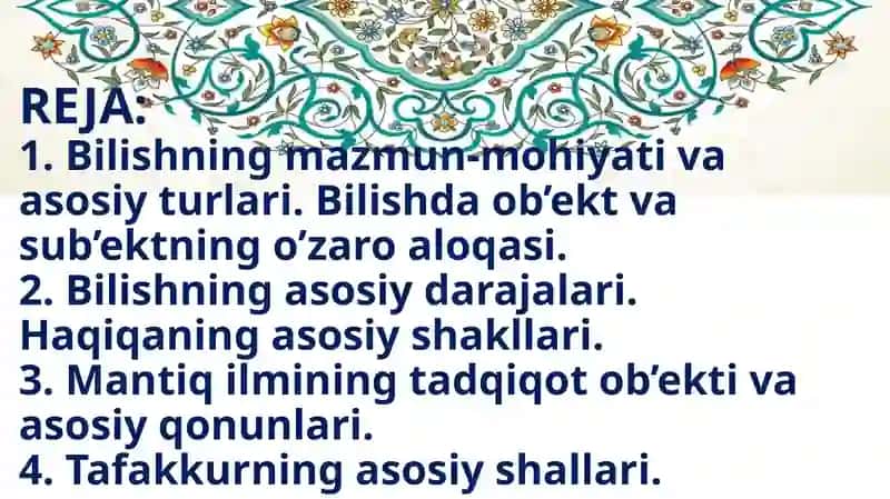 Bilish falsafasi (Gnoseologiya) va mantiq. 2