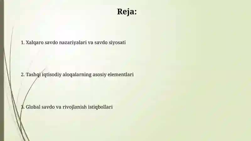 Xalqaro savdo nazariyalari va tashqi iqtisodiy aloqalari 2