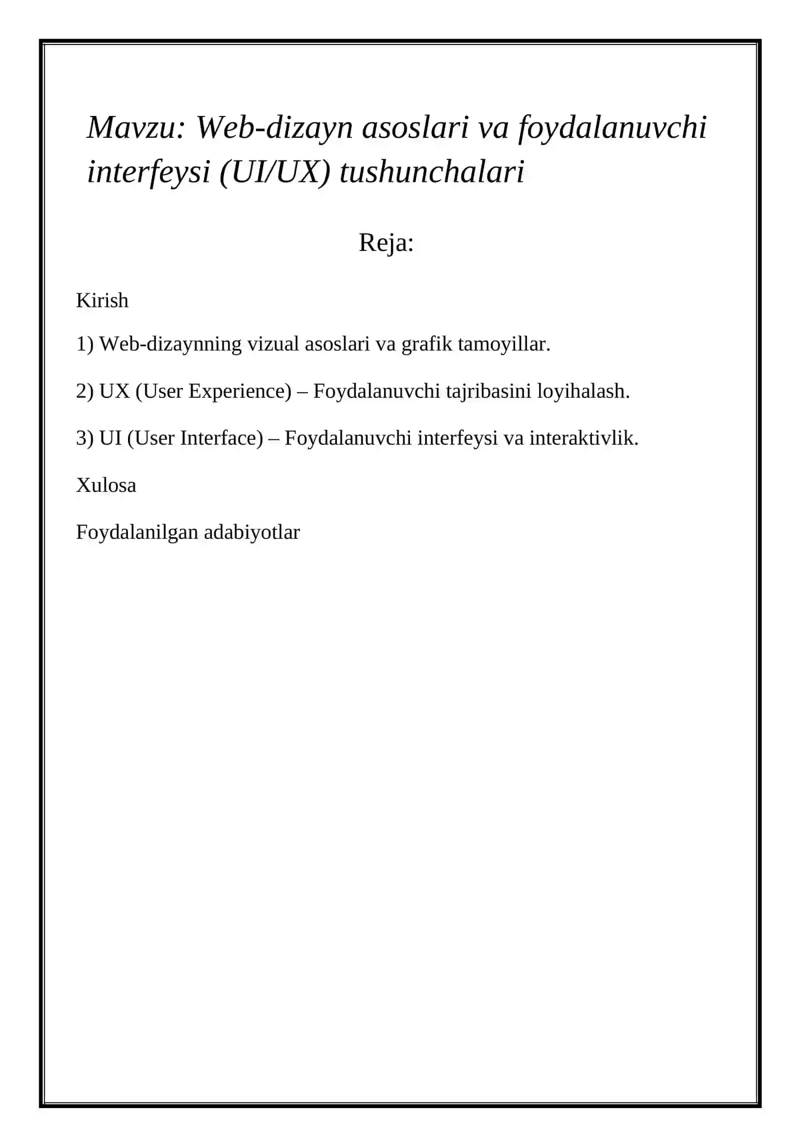 Web-dizayn asoslari va foydalanuvchi interfeysi (UI/UX) tushunchalari 2