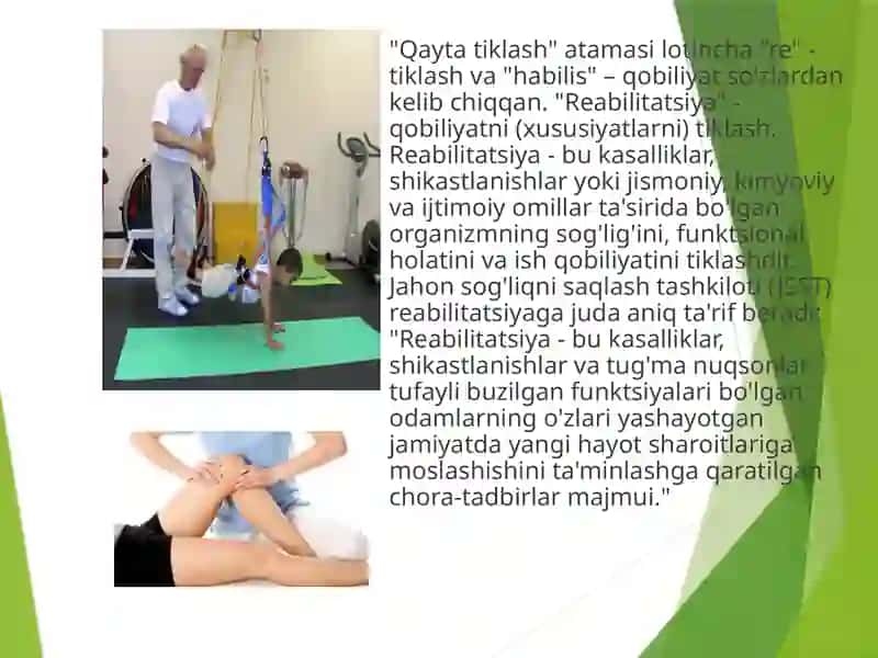 REABILITATSIYA ASOSLARI.SPORT REABILITATSIYASI 2