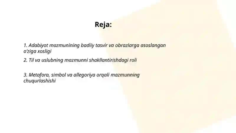 Adabiyot mazmunining oʻziga xosligi 2