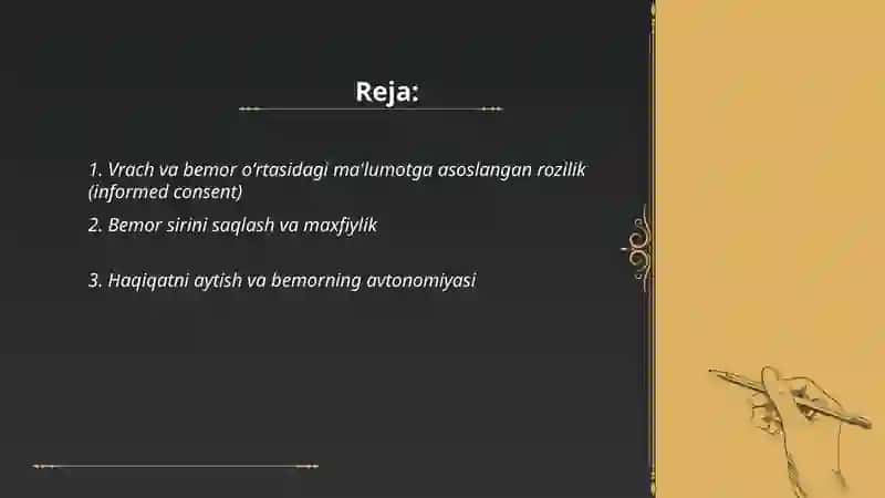 Tibbiyot fani va amaliyotiga bogʻliq vrach va bemor oʻrtasidagi axloqiy muammolar 2