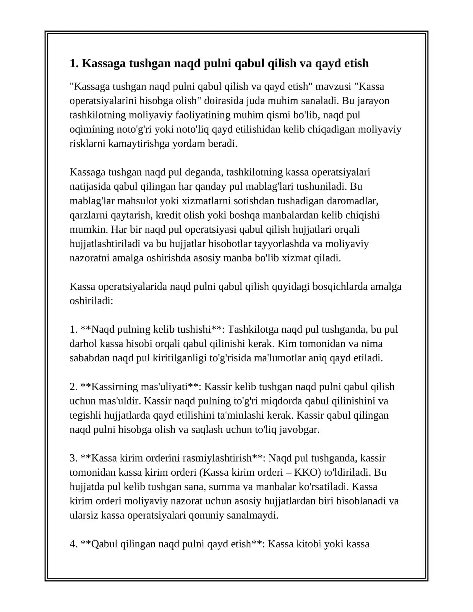 KASSA OPERATSIYALARINI HISOBGA OLISH 2