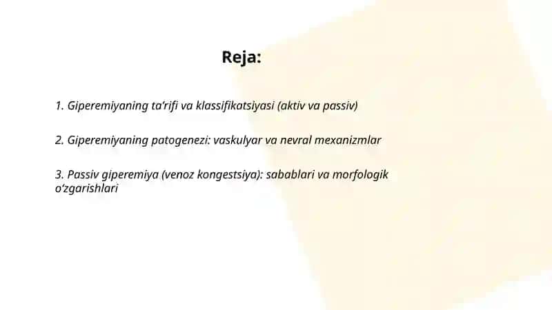 Gemodinamika buzilishlar (I): Giperemiya va ishemiyaning (infarktning) patogenezi va morfologik shakllari 2
