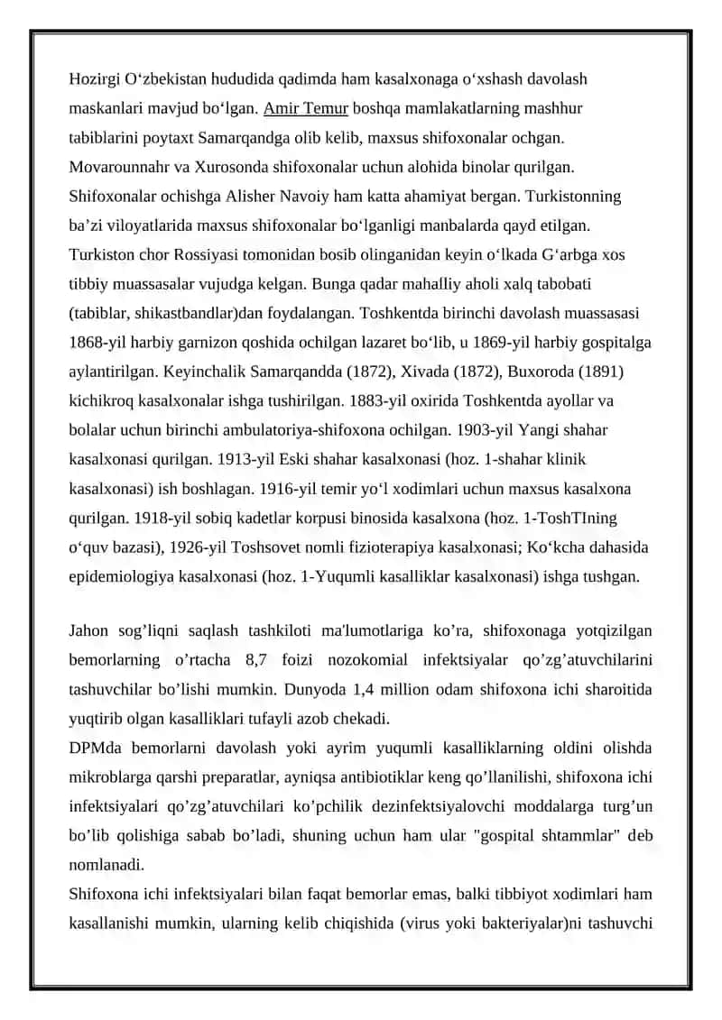 DAVOLASH MUASSASALARINING FAOLLIYATI BILAN TANISHUV 2