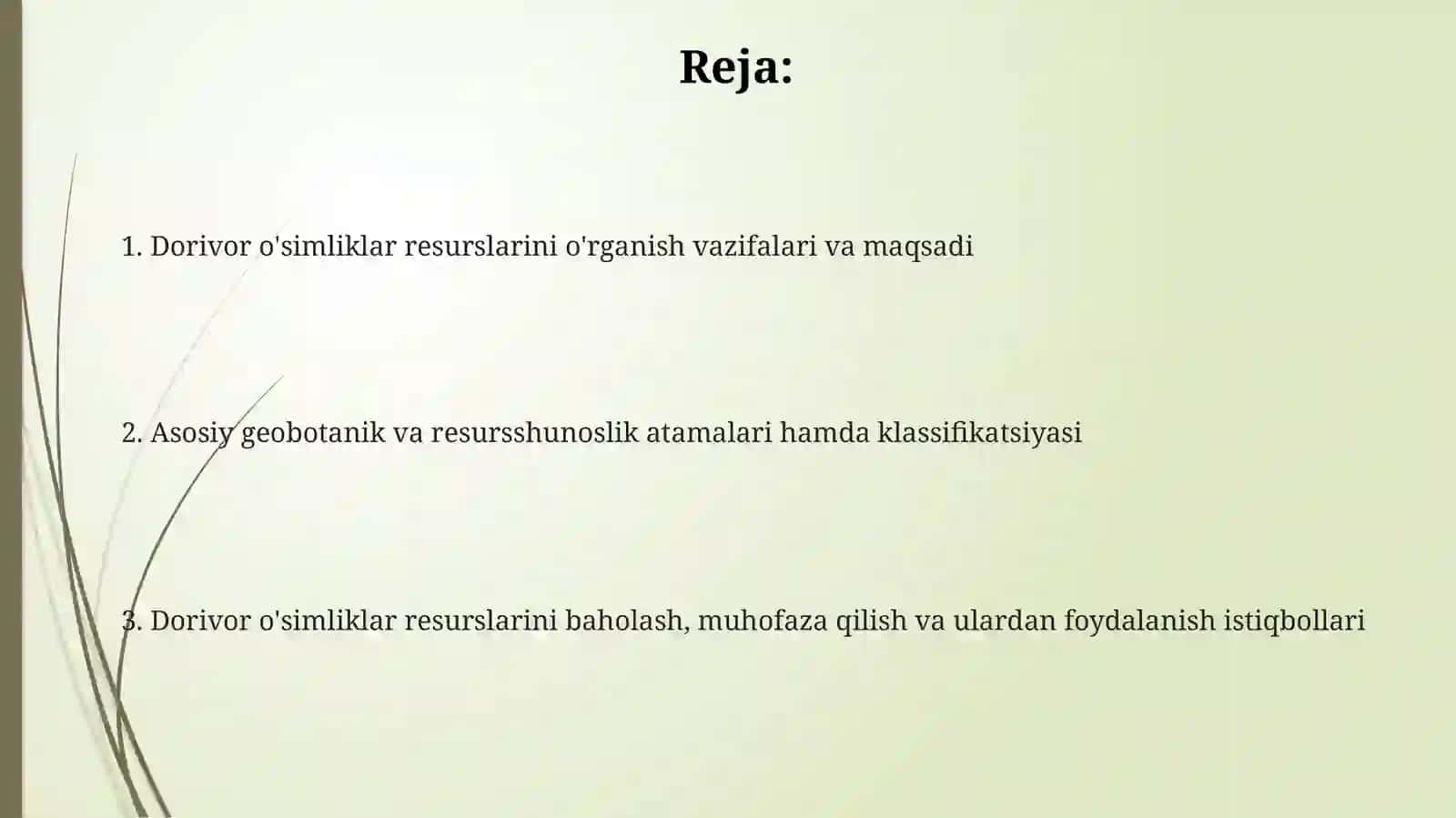 Dorivor o'simliklar resursshunosligi vazifalari. Asosiy geobotanik va resursshunoslik tamalari 2