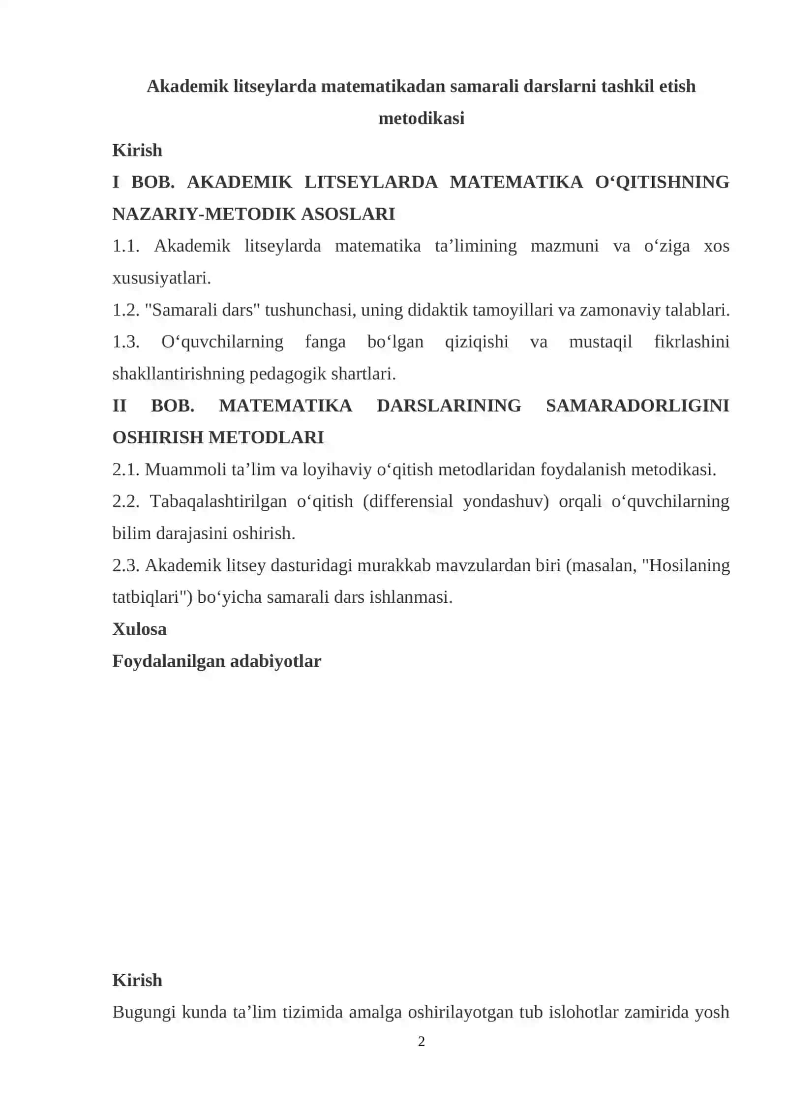 Akademik litseylarda matematikadan samarali darslarni tashkil etish metodikasi 2