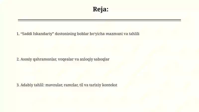 "Saddi Iskandariy”dostoniningboblarboʻyichatavsifi 2