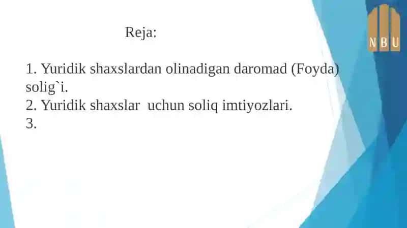 Soliq huquqi Yuridik shaxslardan olinadigan foyda solig`i 2