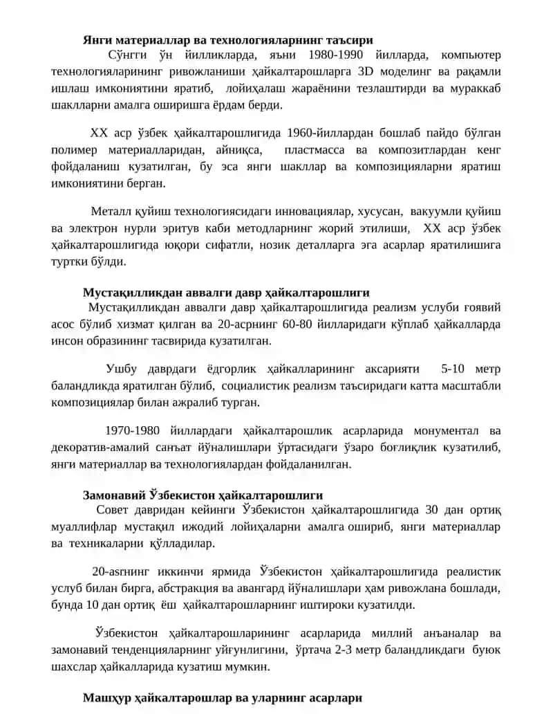 XX asr O‘zbekiston haykaltaroshligi 2