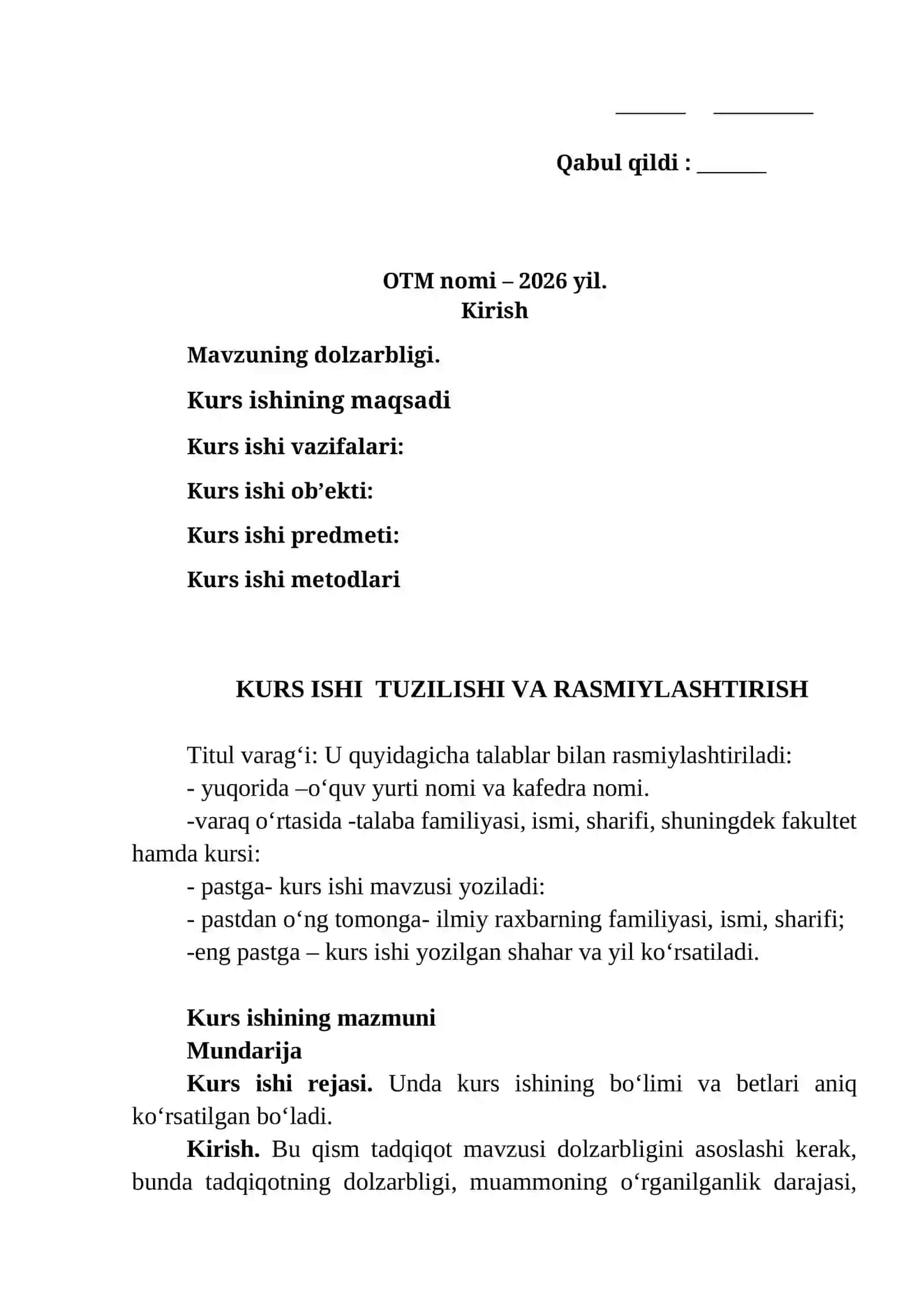 KURS ISHI TUZILISHI VA RASMIYLASHTIRISH 2