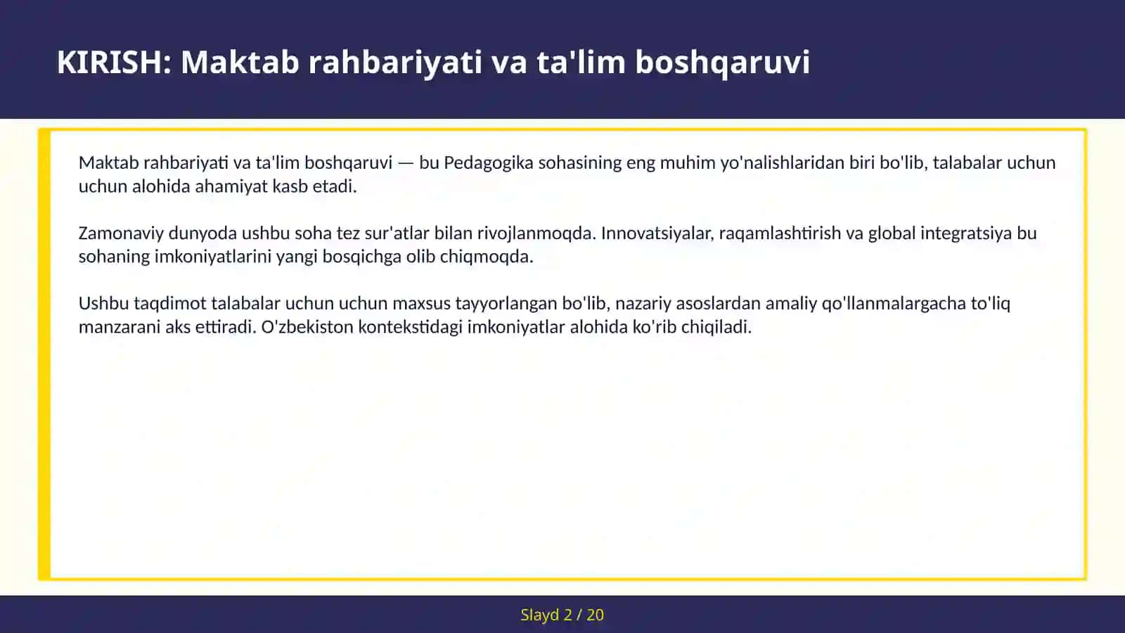 Maktab Rahbariyati va Ta'lim Boshqaruv 2
