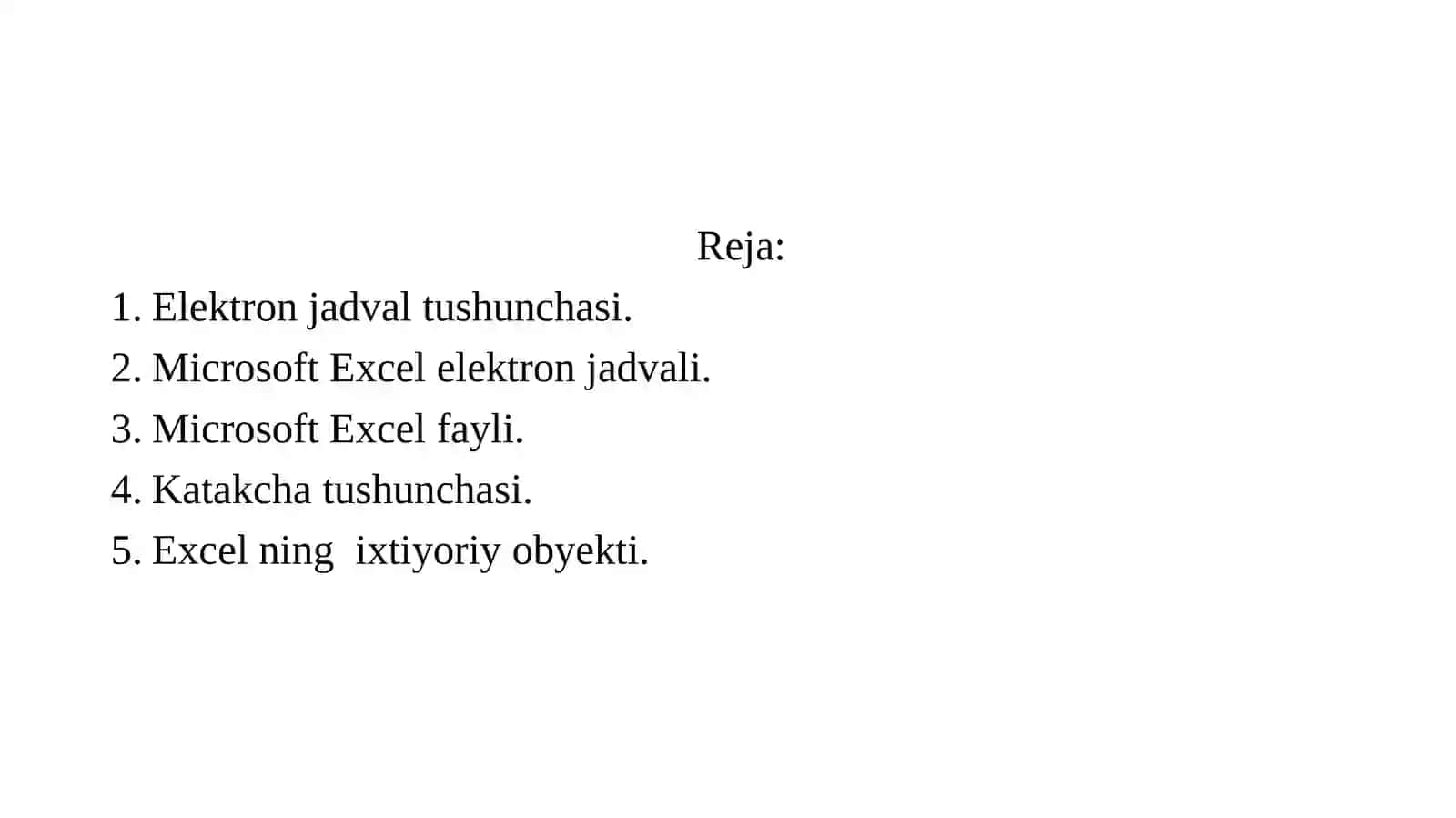 Excel jadvali tushunchasi 2