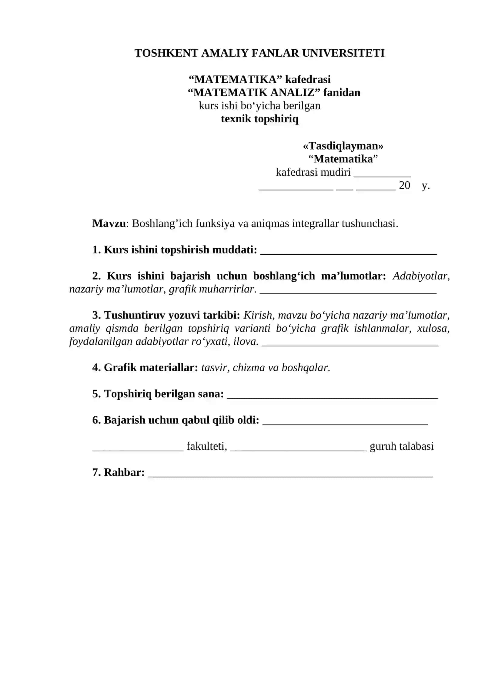 Boshlang’ich funksiya va aniqmas integrallar tushunchasi 2