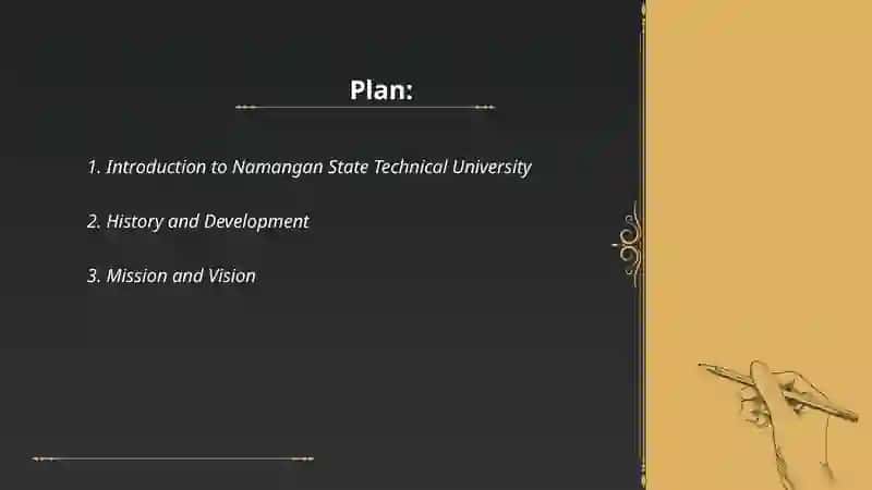 Namangan davlat texnika universiteti haqida ingliz tilida slayd tayyorlab ber 2