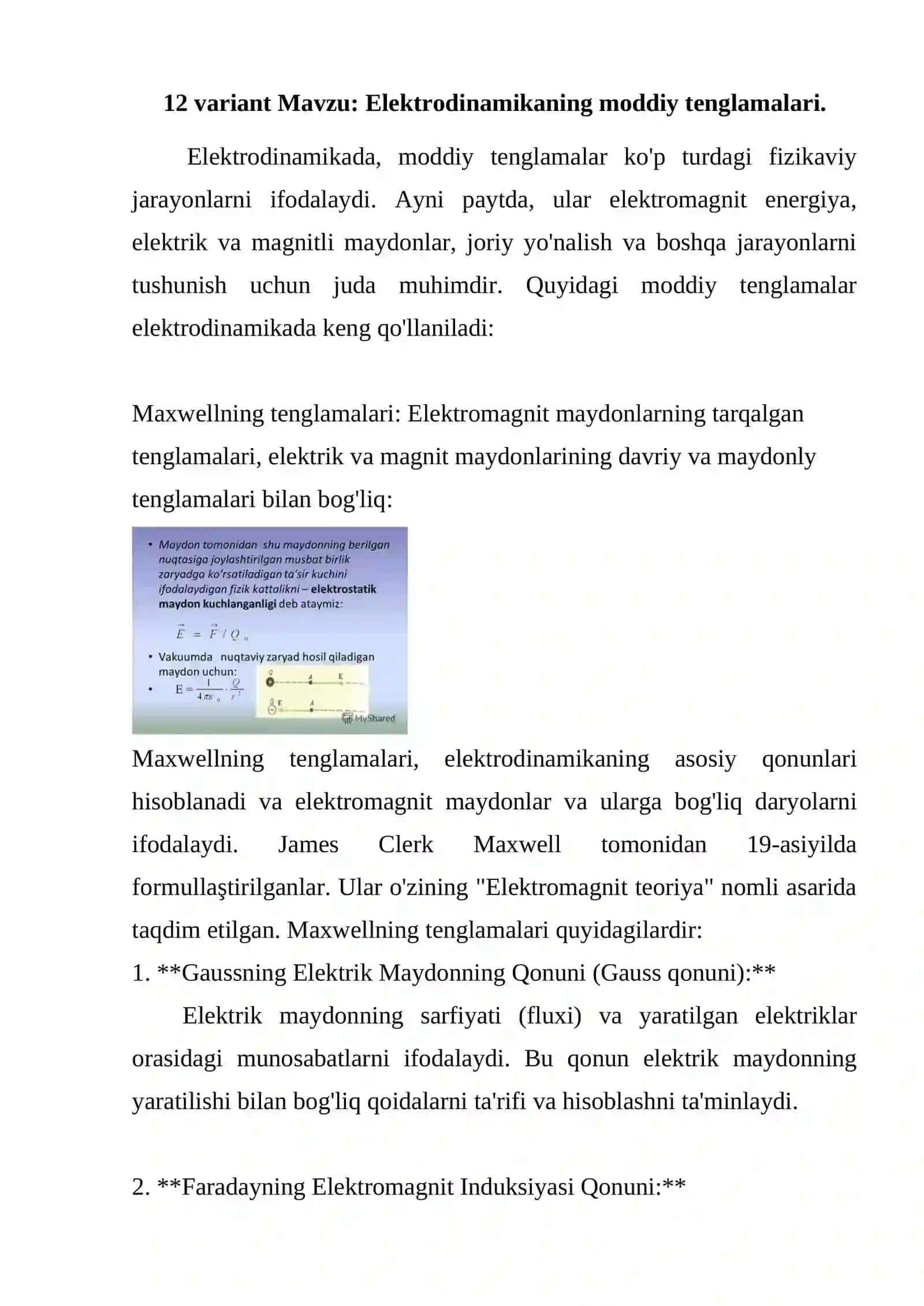 Elektrodinamikaning moddiy tenglamalari 2