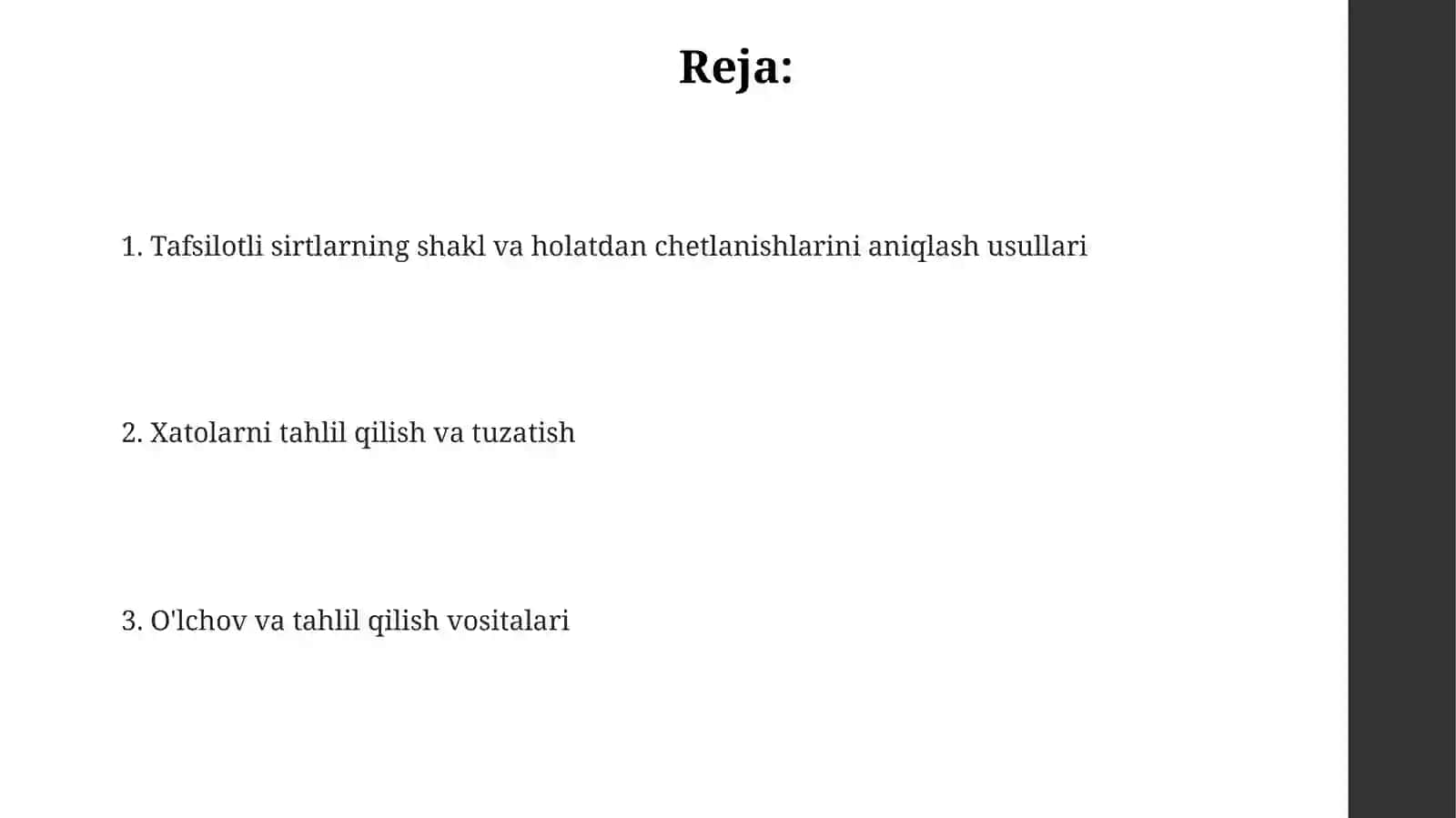 Detallar yuzalarini shakldan, joylashishdan og'ishlari 2