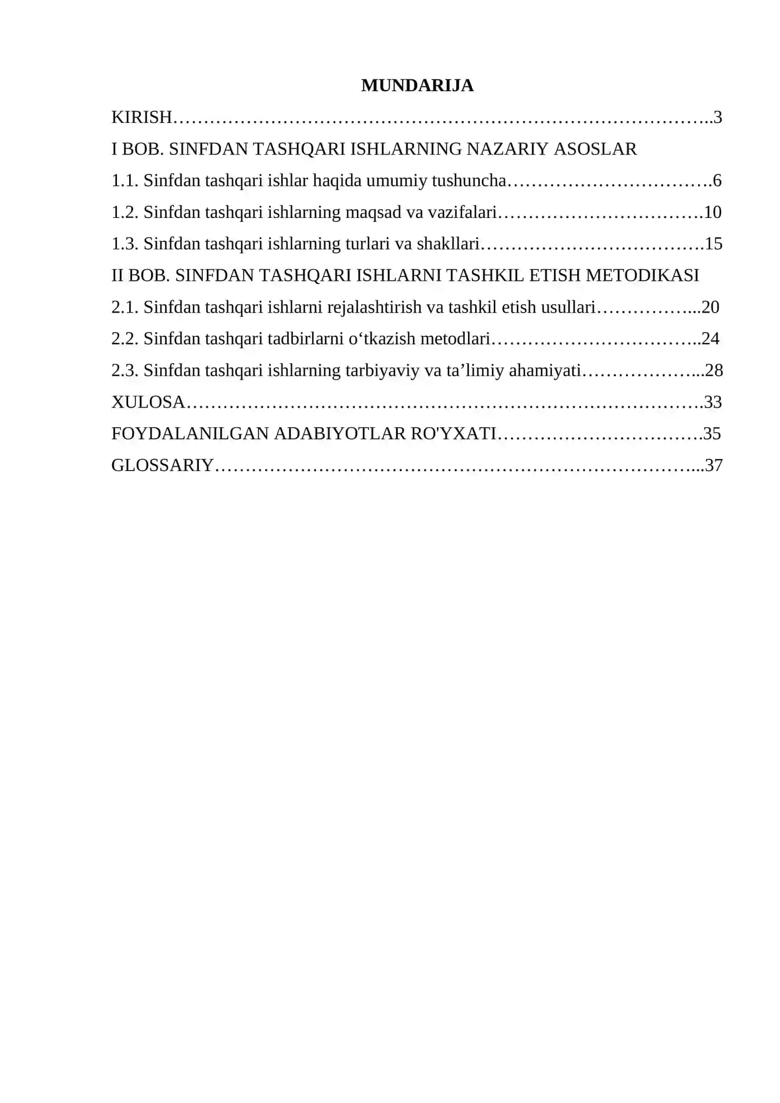 Sinfdan tashqari ishlarning nazariy asoslari 2