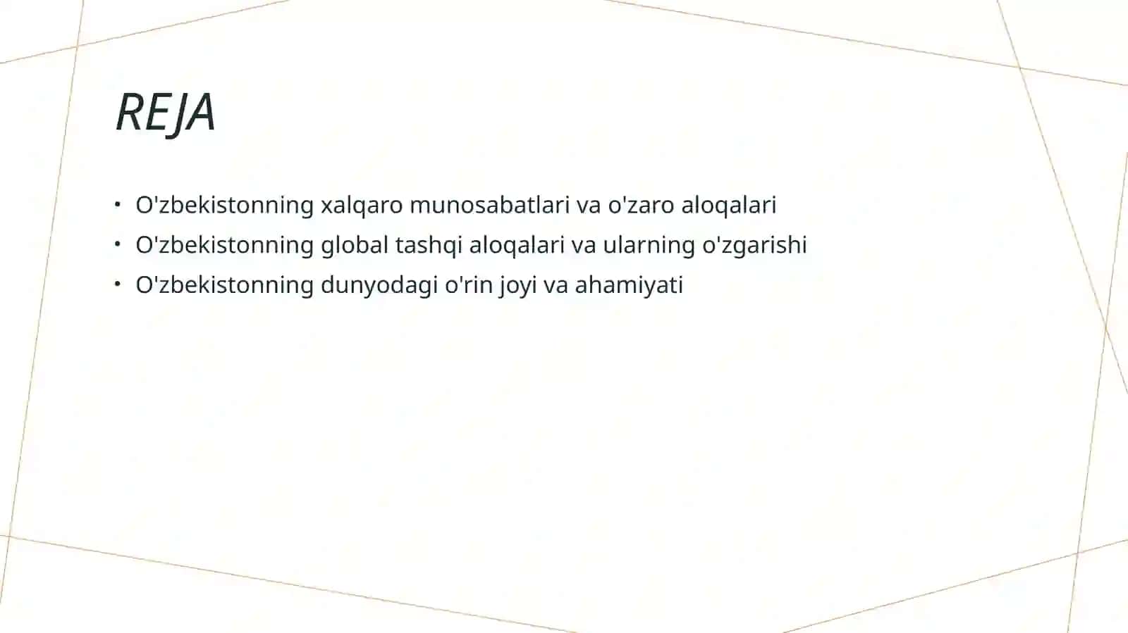 O'zbekistonning xalqaro munosabatlari va o'zaro aloqalari 2