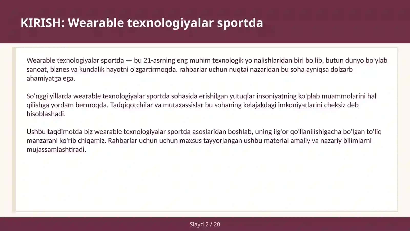 WEARABLE TEXNOLOGIYALAR SPORTDA 2