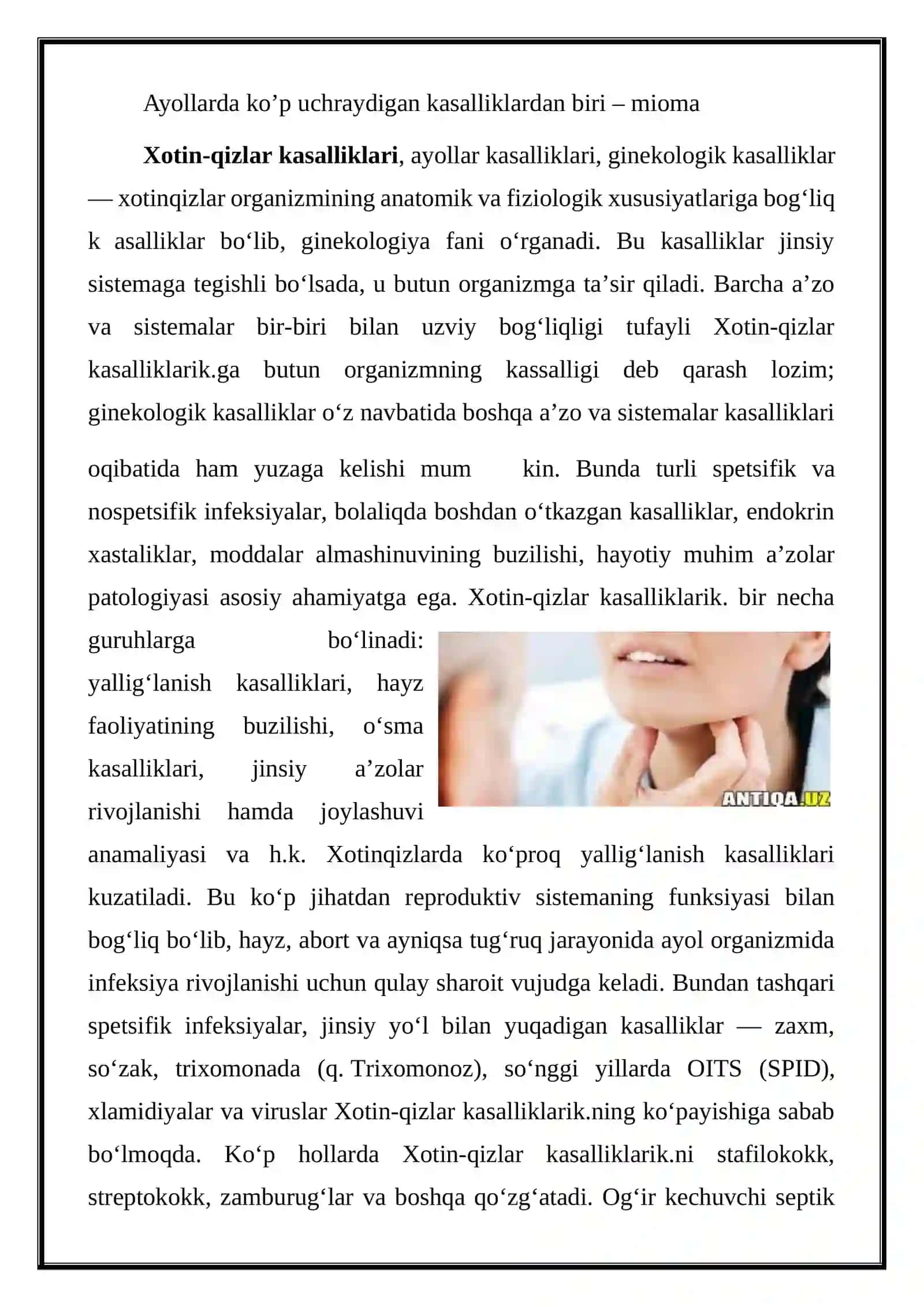 Ayollarda ko’p uchraydigan kasalliklar 2
