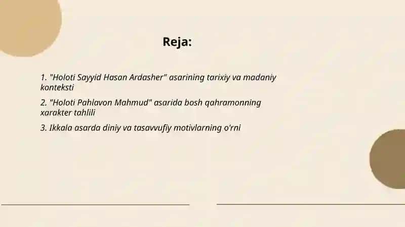 "Holoti Sayyid Hasan Ardasher" va "Holoti Pahlavon Mahmud" asarilarini sharhlash 2