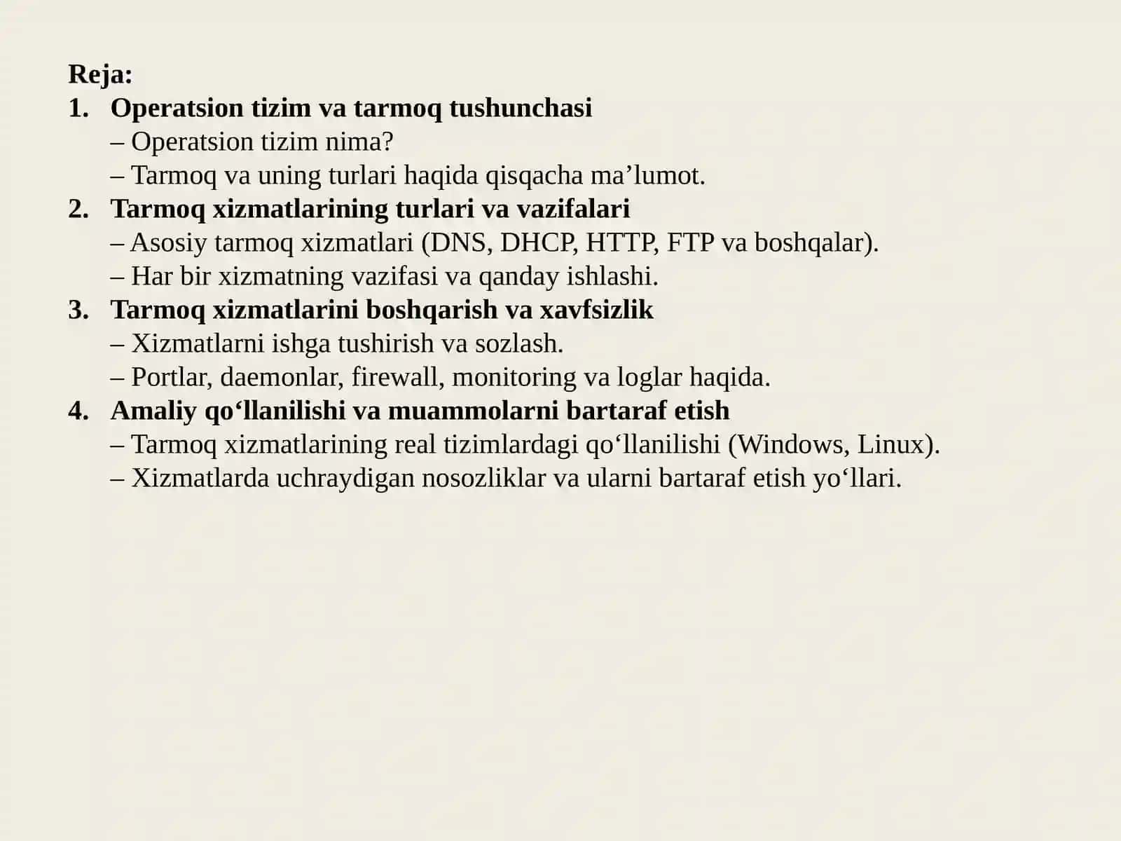 Operatsion Tizimda Tarmoq Xizmatlari 2