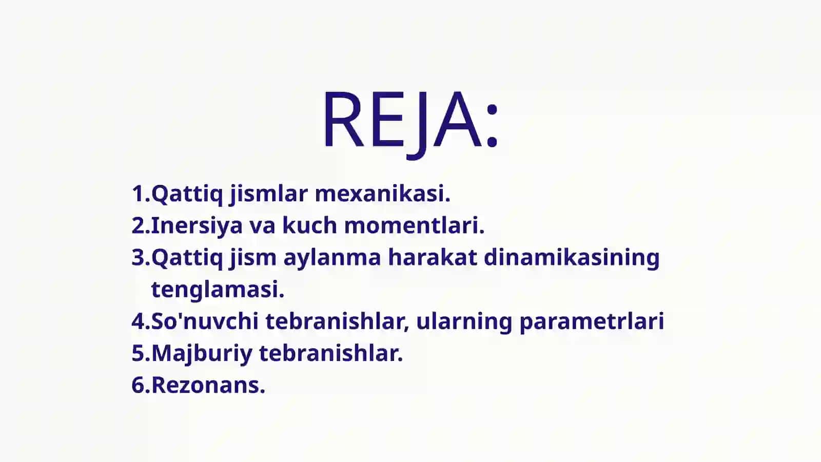 QATTIQ JISMLAR MEXANIKASI. INERSIYA VA KUCH MOMENTLARI. QATTIQ JISM AYLANMA HARAKAT DINAMIKASINING TENGLAMASI 2