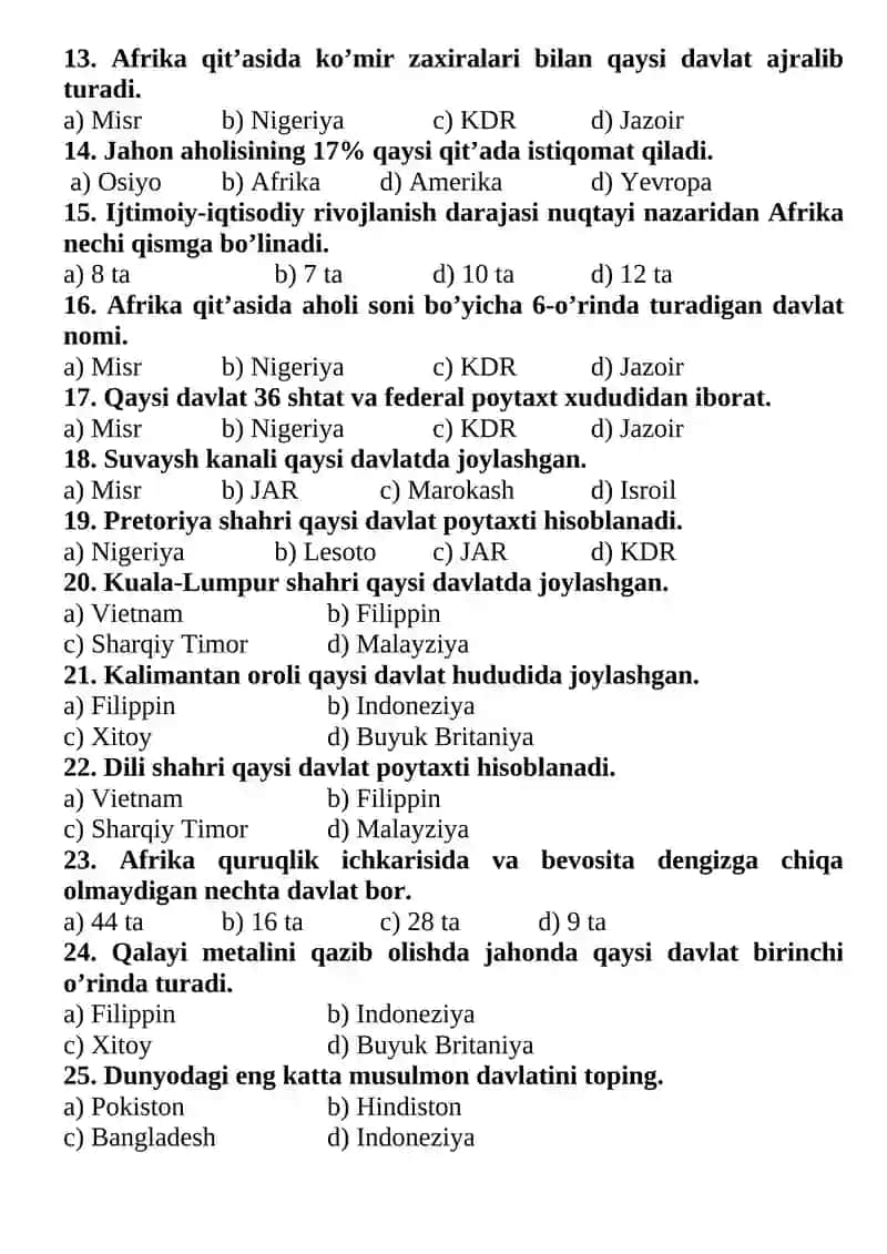 9-sinf geografiya test 2