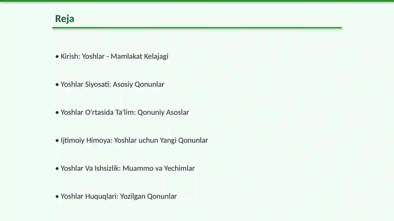 Oʻzbekiston Respublikasida Yoshlarga Oid Qonun, Qaror, Farmon va Konsepsiyalar 2