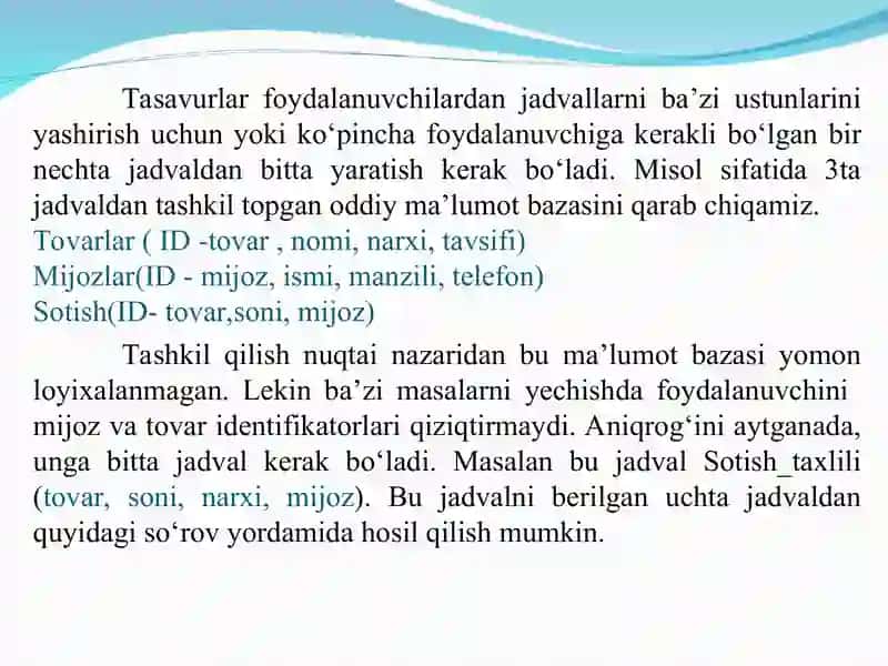 Tranzaksiyalarni boshqarish. So`rovlar yaratish va qayta ishlash 2