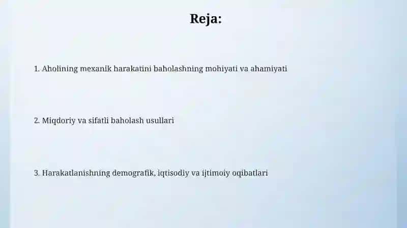 Aholi mexanik harakatini miqdoriy va sifatiy baholash 2