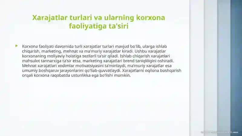 Korxona (firma) xarajatlari va foydasi 2