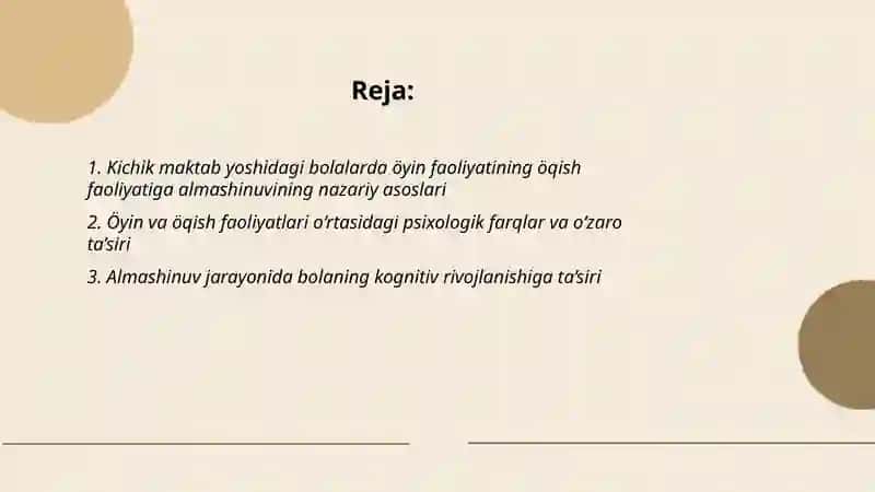 Kichik maktab yoshdagi bolalarda öyin faoliyatining öqish faoliyatiga almashinuvi 2