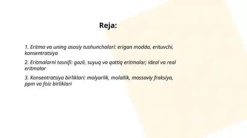 Eritmalar xossalarini nazariy asloslari. Eritmalarning turmushdagi ahamiyati 2