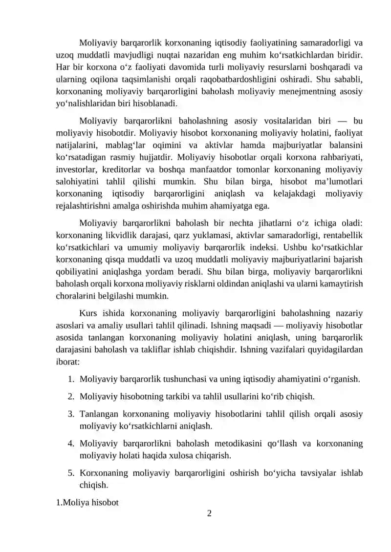 Moliyaviy Barqarorlikning Baholash Metodologiyasi 2