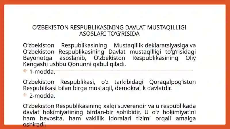 O‘zbekiston Respublikasining Davlat Mustaqilligi Asoslari To‘g‘risida 2