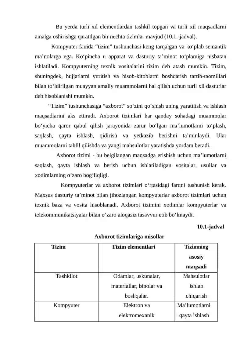 Axborot tizimlarining tushunchasi va tarkibiy qismlari 2