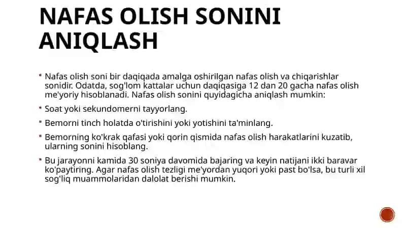 Nafas Olish Sonini Aniqlash. Puls Tezligini Hisoblash 2
