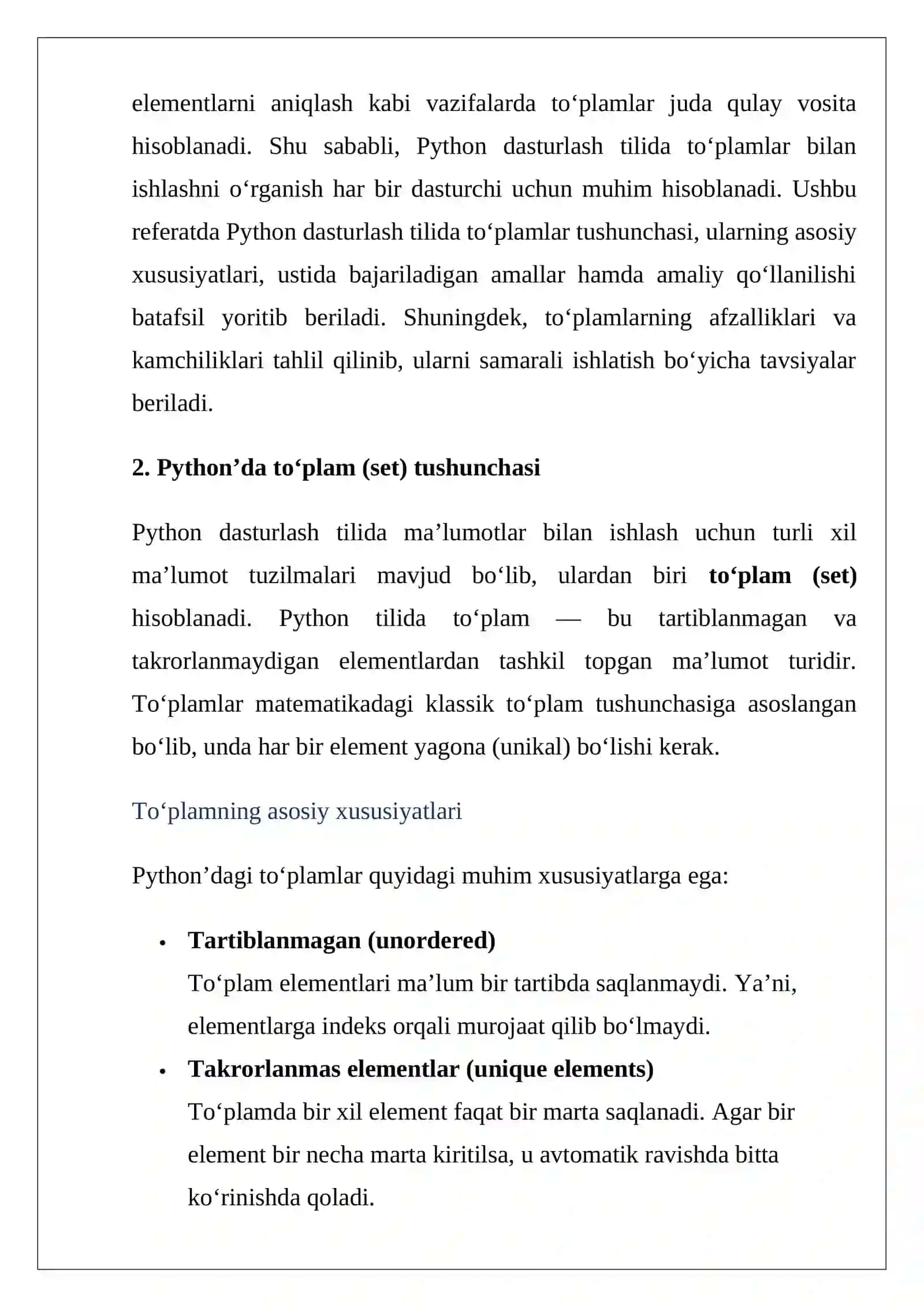 Python dasturlash tilida to‘plamlar bilan ishlash 2